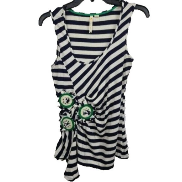 Anthropologie Tops - Anthropologie Little Yellow Button Womens Tank Top Small Navy White Striped BOHO